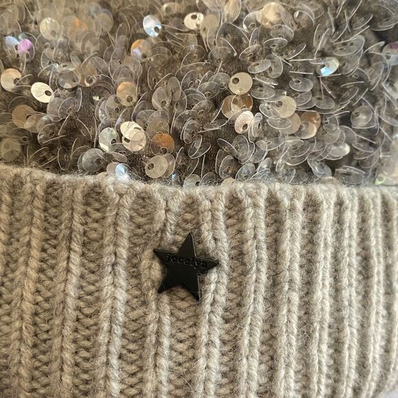 Jocelyn Silver Sequin Beanie with Pom-Pom